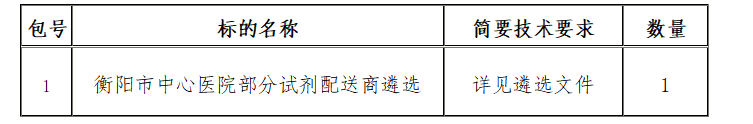 衡阳市中心医院部分试剂配送商遴选项目遴选中标公告